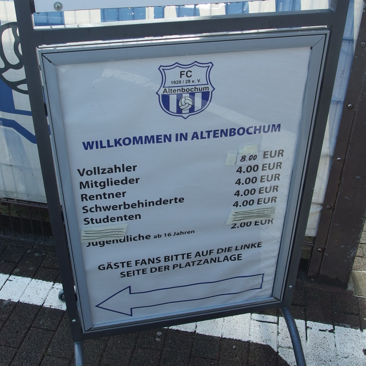 Eintrittspreise und Positionierungshinweis für Gästefans beim FC Altenbochum