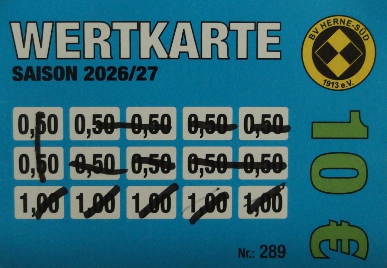 Ausgezehrte Getränkekarte, ausgegeben von BV Herne-Süd